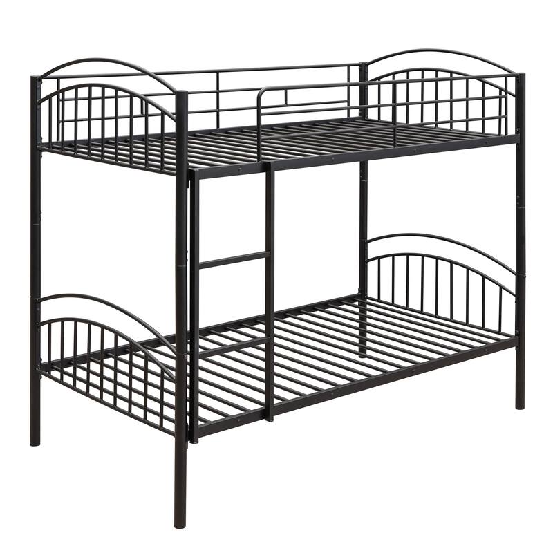 Twin Over Twin Bunk Bed, Convertible into Two Twin Beds, Sturdy Metal Frame with Safety Guardrails, Easy Assembly