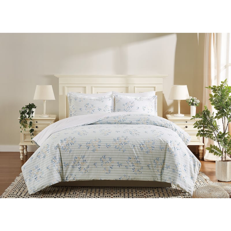 Cottage Classics Emma Floral Comforter Set - Full - Queen - Blue/Green