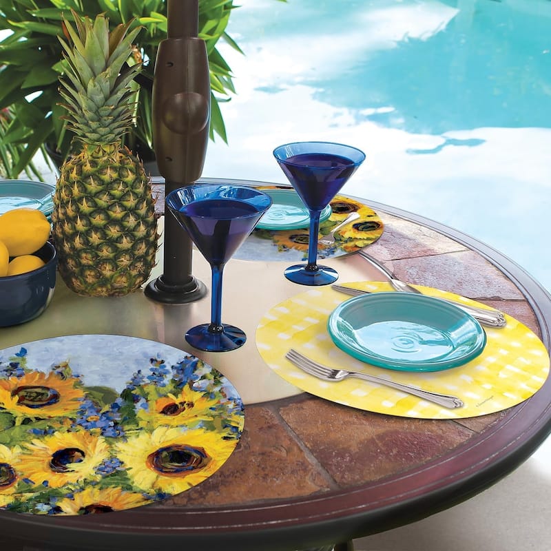 Sunflower Gallery 4 Pack Round Reversible Easy Care Flexible Plastic Placemats Made in The USA Reversible Flexible, Wipes Clean