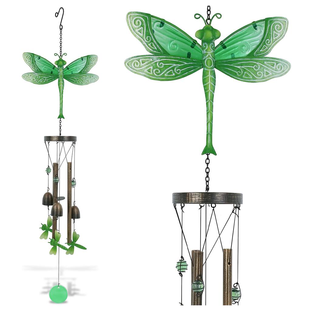 CoTa Global Green Garden Dragonfly Wind Chime – Glass and Metal Chime - 35 inches