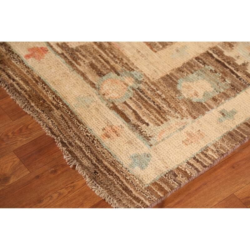 Vegetable Dye Brown Oushak Turkish Rug Handmade Bedroom Wool Carpet - 6'4" x 9'10"