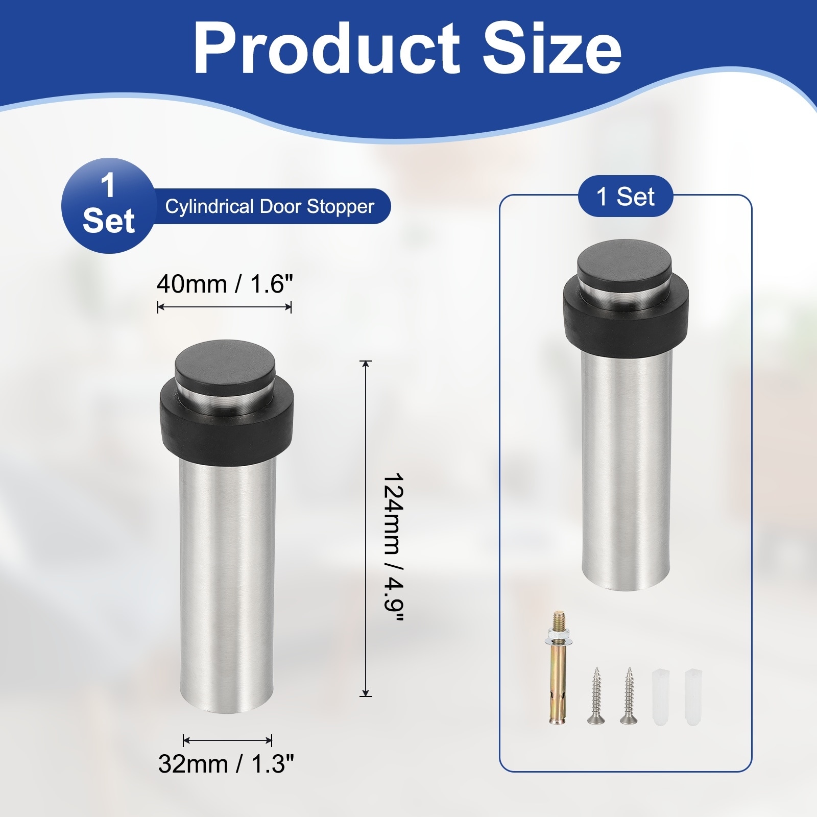 Cylindrical Door Stopper, Rubber Bumper Door Stop, Wall Floor Mount Decorative Wall Protector with Screw for Living Rooms