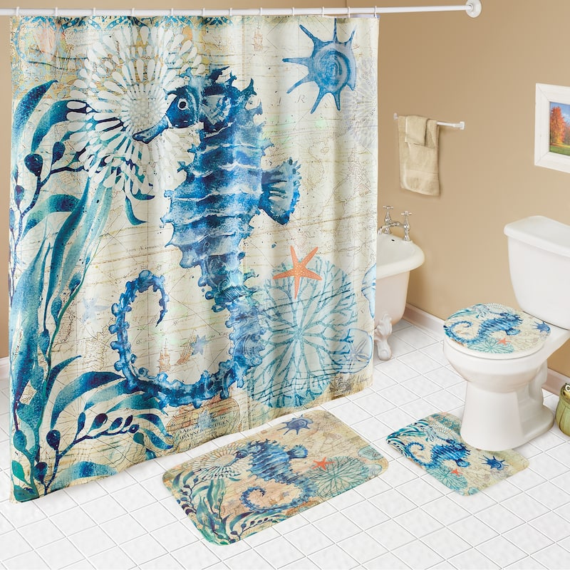 16-Piece Nautical Blue Seahorse Bathroom Set - 72 x 0.01 x 72 - Blue - 72 x 0.01 x 72