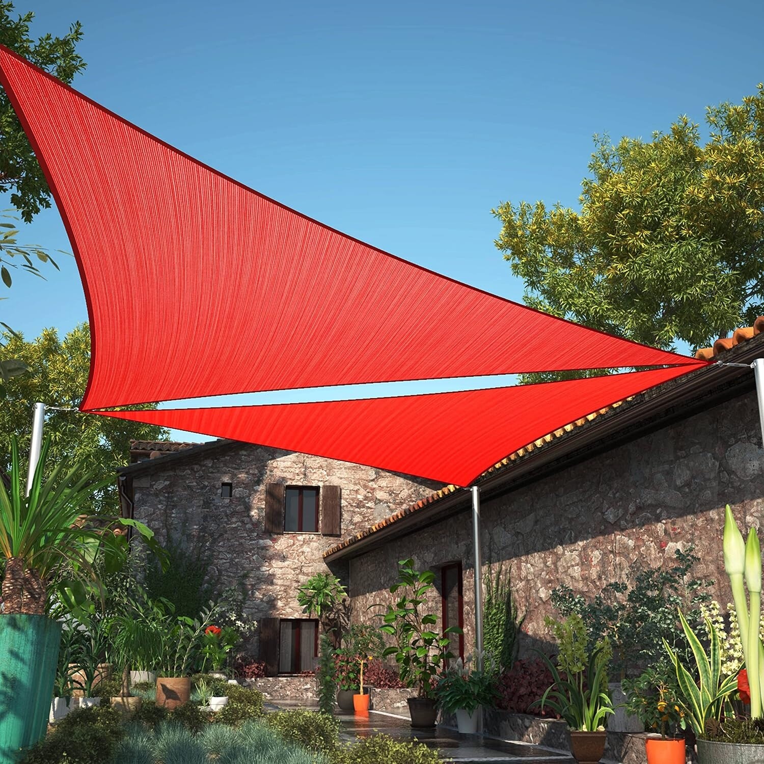 20' x 20' x 20' Red Triangle Sun Shade Sail, UV Resistant, Water & Air Permeable, Heavy Duty Outdoor Canopy Fabric