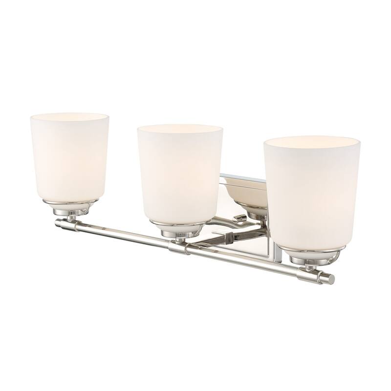 Stella 23.5 in. 3-Light Polished Nickel Modern Vanity Light with Etched Opal Glass Shades