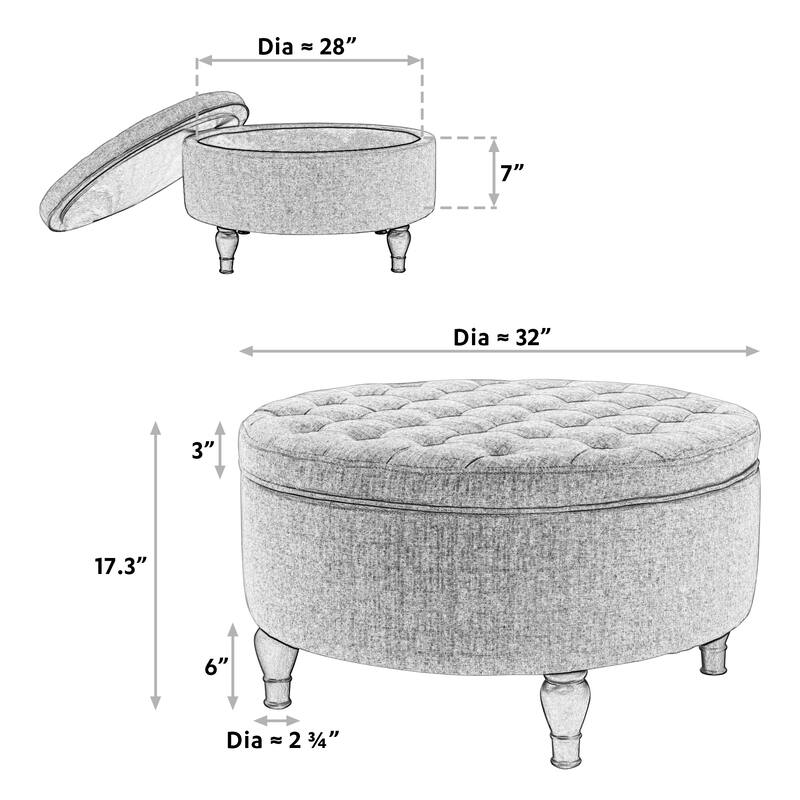 Maypex 32'' Tufted Round Storage Cocktail Ottoman