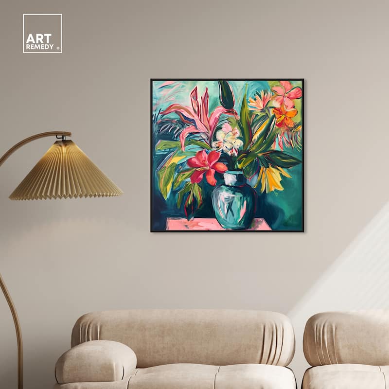 Art Remedy Vase Of Bright Tropical Flowers Framed Flowers In Vase Paintings