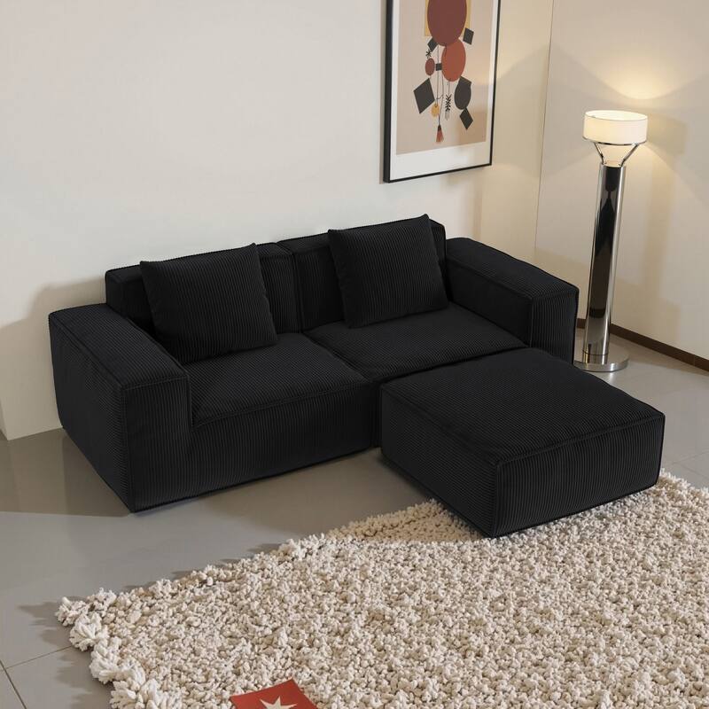 Modular Sofa Can Be Converted Into An Oversized Sofa Bed Free Conversion Sofa Set,Two Person Combination With Footrest - Black