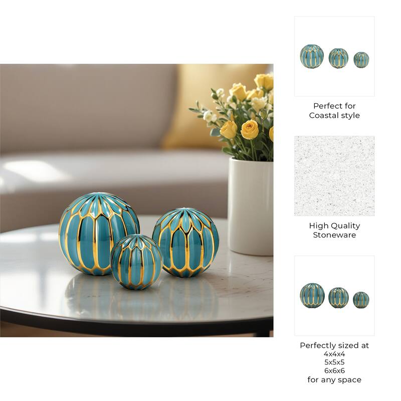 Accented Abstract Modern Coastal Decorative Orbs Set of 3