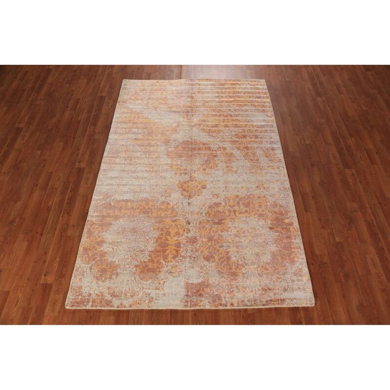 Striped Modern Abstract Indian Area Rug Handmade Wool Carpet - 5'0"x 8'1"