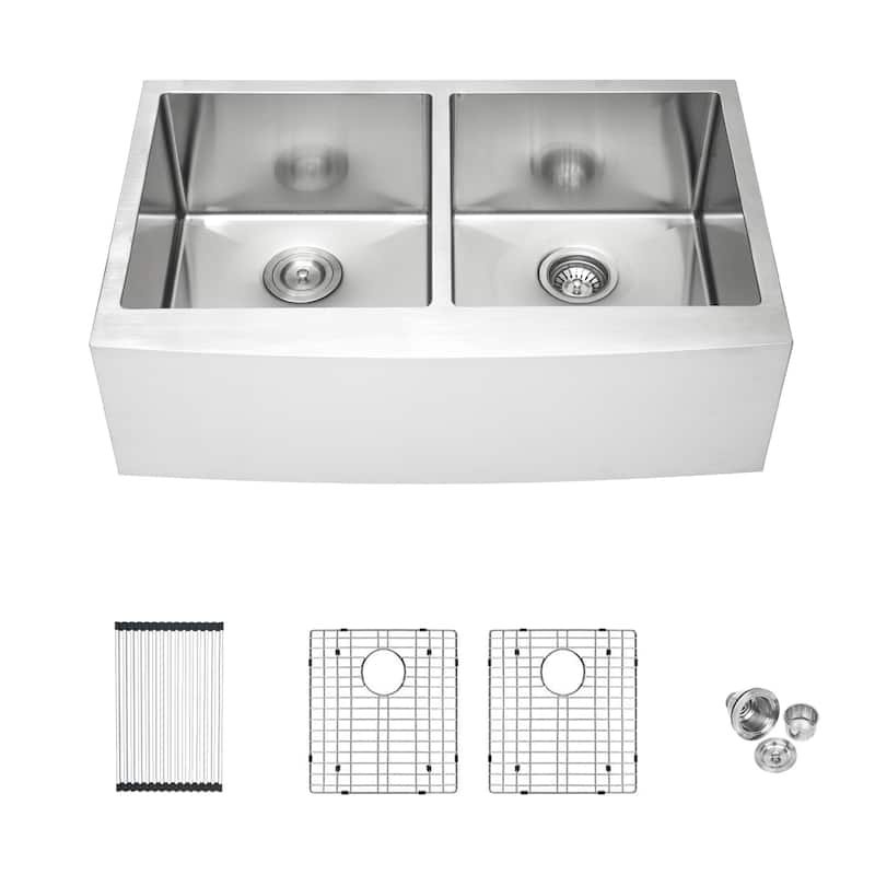 33-in 16 Gauge Stainless Steel Double Bowl Farmhouse Kitchen Sink