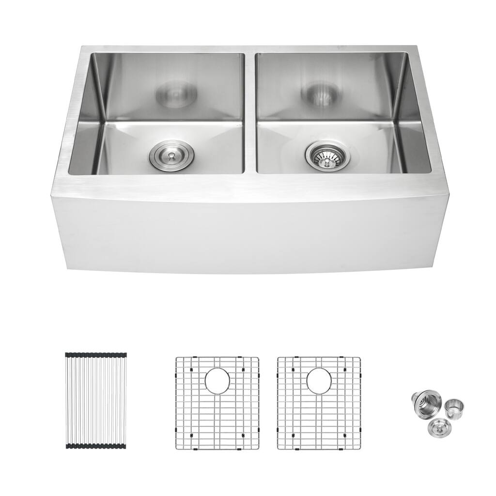 33-in 16 Gauge Stainless Steel Double Bowl Farmhouse Kitchen Sink
