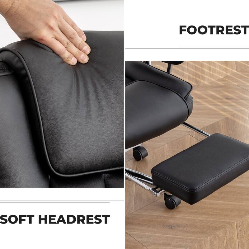 Big and Tall Executive Office Chair with Footrest, Ergonomic Reclining Leather Chair, 500lbs Capacity