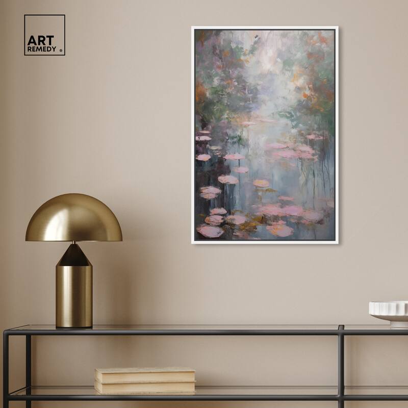 Art Remedy Pink Impressionisty Lilypads Framed Impressionism 1 Piece Canvas Wall Art /Monet And Van Gogh Inspired Art
