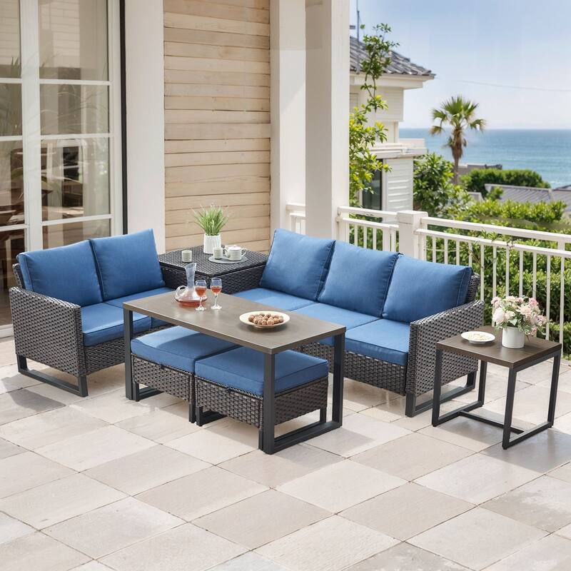 Gymojoy 5 Person All-Weather Wicker Outdoor Conversation Set Seating Group With Side Table And Ottomans