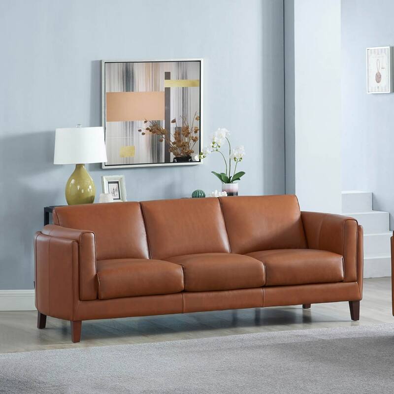Hydeline Maui Top Grain Leather Sofa Couch With Feather, Memory Foam and Springs