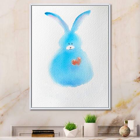 Designart "Cute Funny Rabbit Bunny II" Children's Art Framed Canvas Art Print