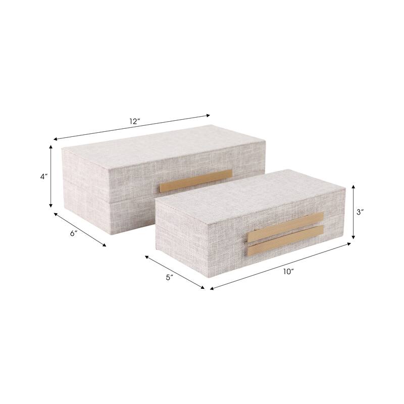 Fabric Organizer Box Double Hardware (Set of 2) - 9" Brown - 12" x 6" x 4"