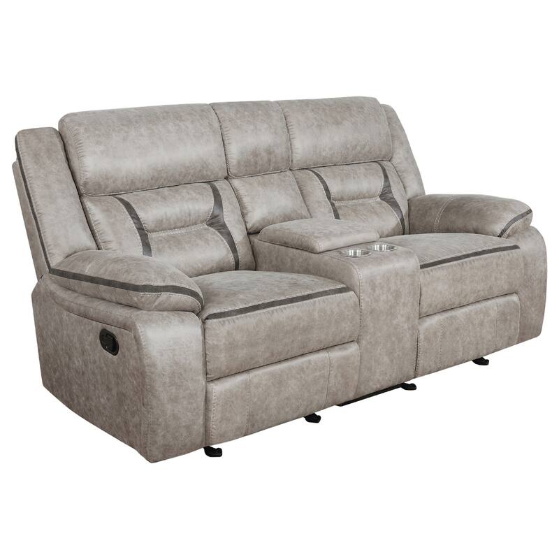 Garie 2pc Manual Reclining Sofa and Loveseat Set, Taupe Faux Leather