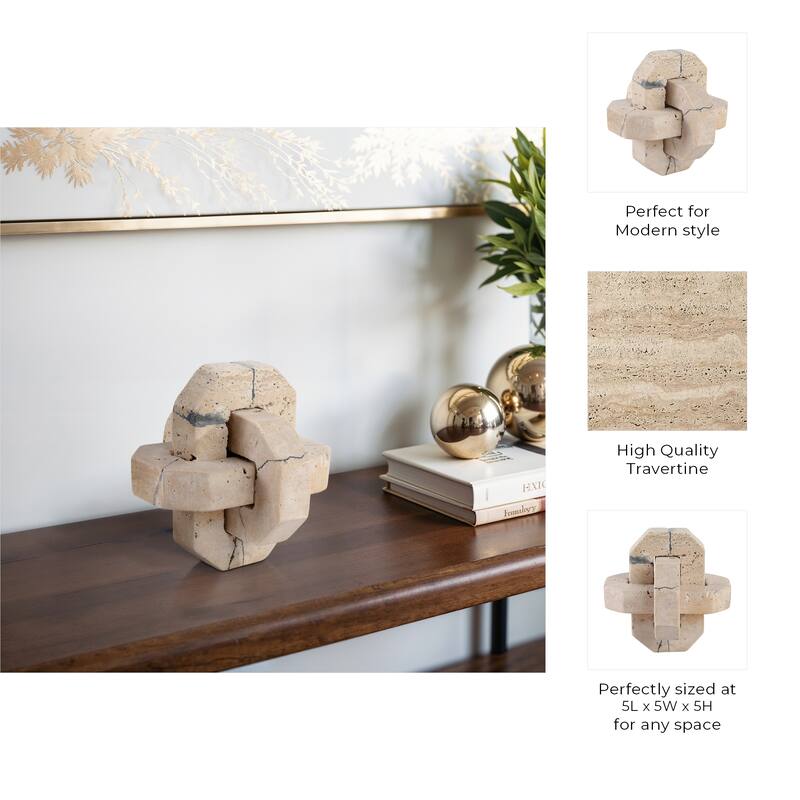 Stone Decorative Object Interlocking Geometric Sculptural Design