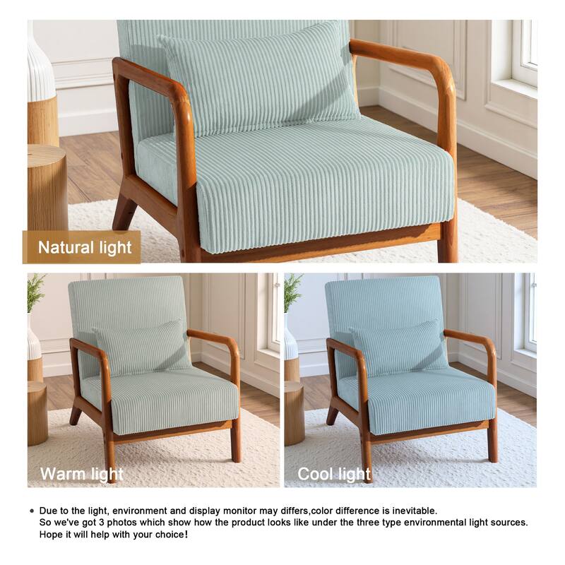 Uixe Mid Century Solid Wood Upholstered Corduroy Accent Chair