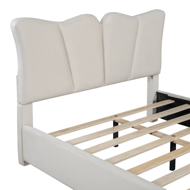 Full Size Upholstered Velvet Platform Bed Frame with Elegant Headboard, Sturdy Wooden Frame and Footboard Design for Bedroom