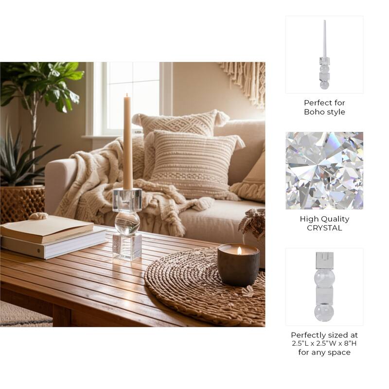 Modern Glass Crystal Pillar and Taper Candle Holder Geometric Design