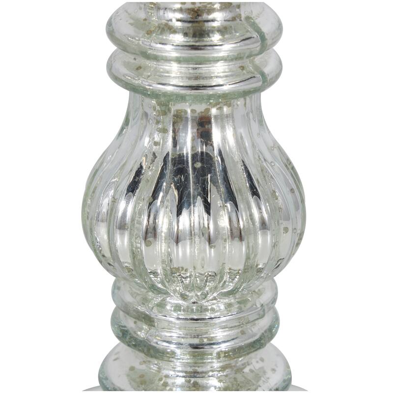 Silver Metal Handmade Turned Style Pillar Candle Holder (Set of 2)