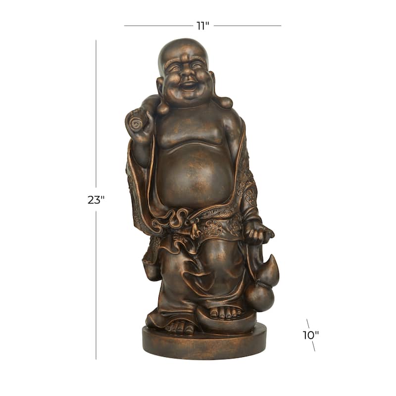 Polystone Meditating Buddha Sculpture with Engraved Carvings and Relief Detailing - Brown or Bronze