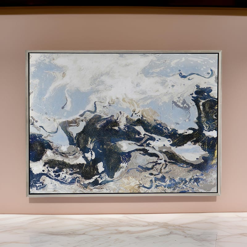 36 x 47 Framed Handpainted Wall Art, Rectangular Multicolor Cerulean Seas