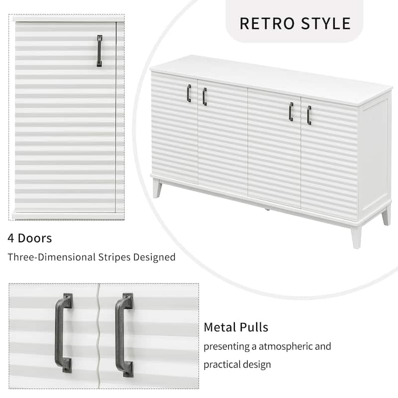 Sideboard with 4 Door Large Storage Buffet with Adjustable Shelves and Metal Handles for Kitchen