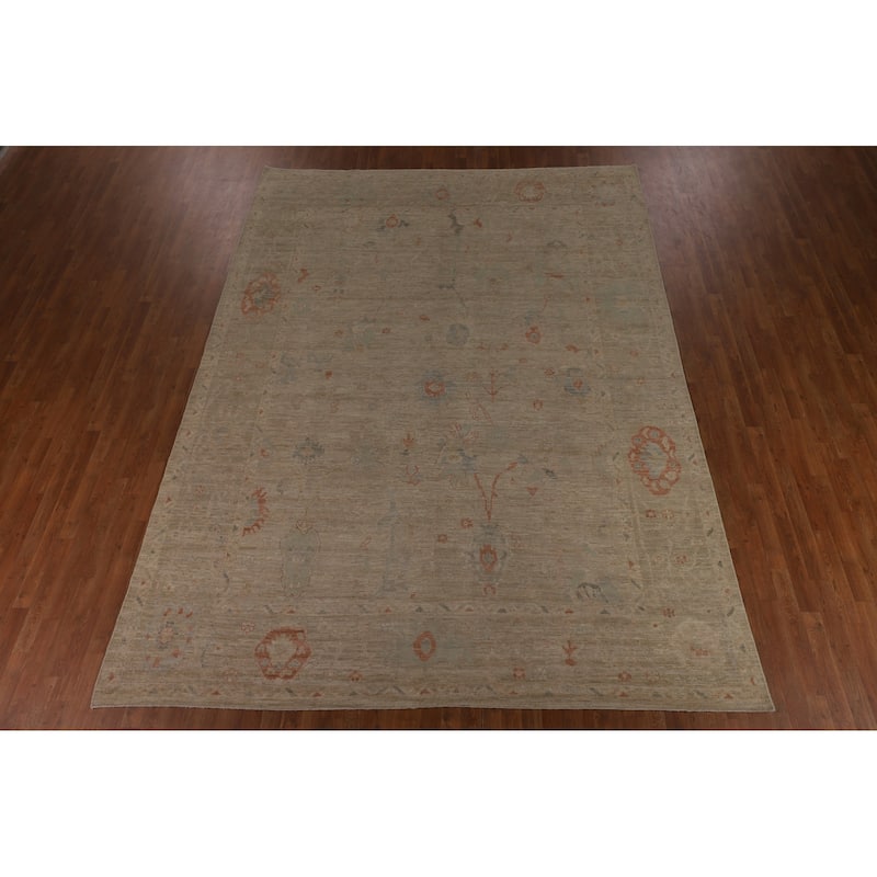 Vegetable Dye Beige Oushak Turkish Rug Hand-Knotted Wool Carpet - 9'2"x 12'3"