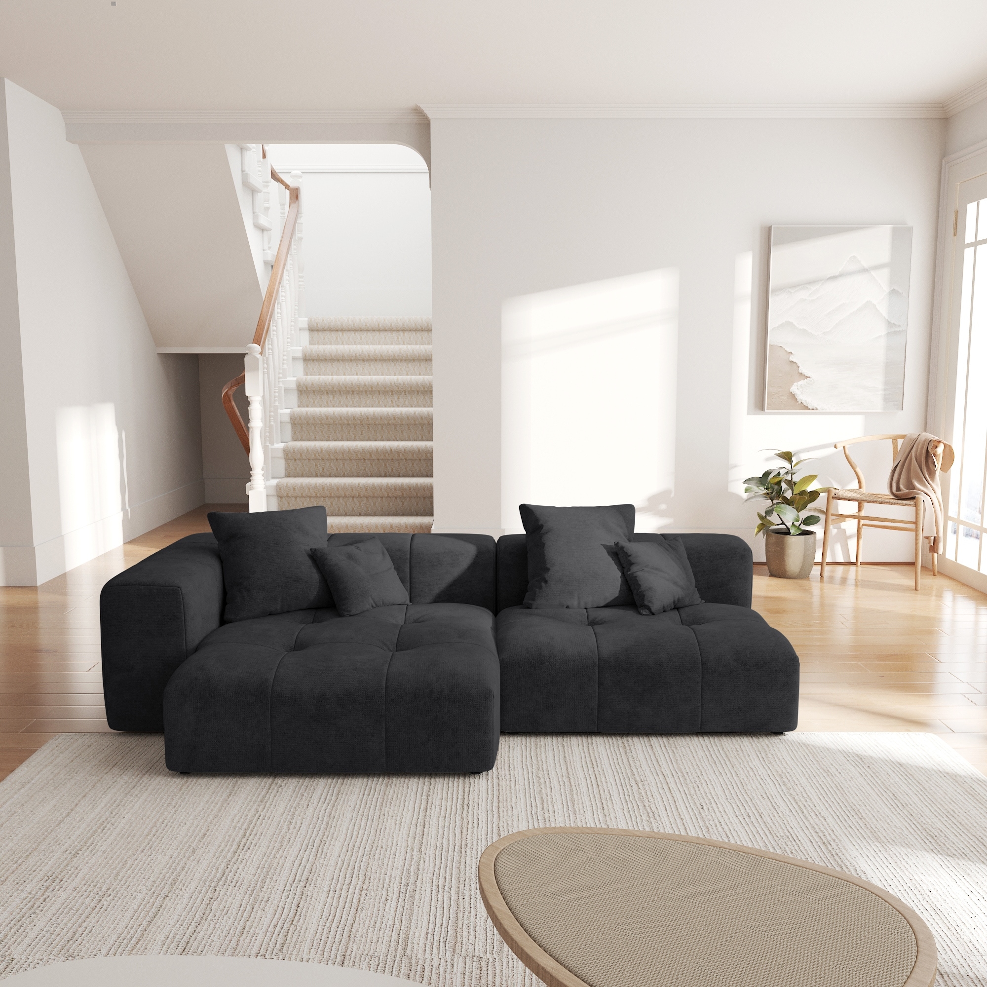 2-Seater Upholstered Cloud Couch Modular Sectional Sofa Deep Seats