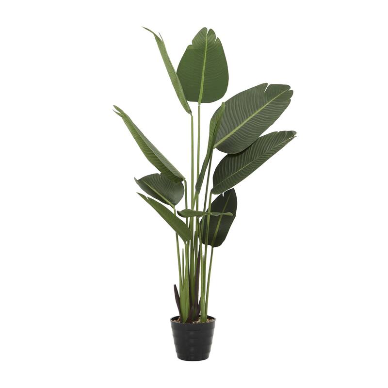 Faux Foliage Bird of Paradise or Anthurium Artificial Plant with Realistic Leaves and Black Pot - Green - Roche River Decor - Green - 57"H