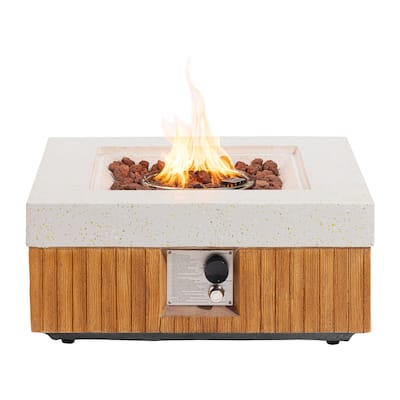 COSIEST 28''Outdoor Concrete Propane Fire Pit Table,Marble & Wood Style Design