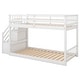preview thumbnail 10 of 18, Twin Over Twin Floor Bunk Bed with Ladder & Storage, Solid Wood Low Bunk Bed Frame with Safety Guardrails for Small Bedrooms