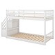 preview thumbnail 10 of 10, Twin over Twin Floor Bunk Bed with Double Guardrails, Staircase with Banisters, and Ladder Storage, White