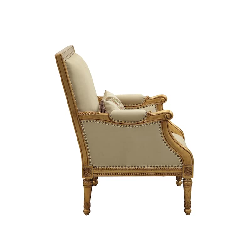 Kavida Tan and Antique Gold 1-Pillow Accent Chair with Nailhead Trim