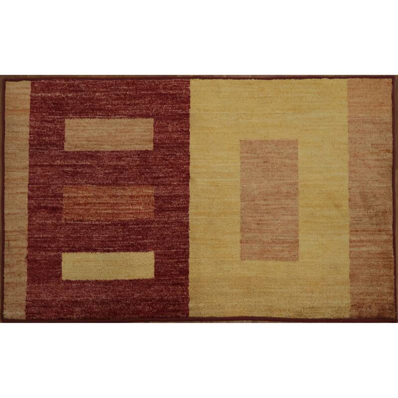 Hand Knotted Oriental 100% Wool Carpet Modern Geometric Multi-Colored Gabbeh Area Rug - 4' 3'' X 2' 8''