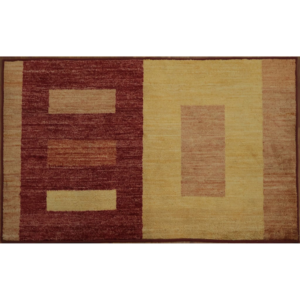 Hand Knotted Oriental 100% Wool Carpet Modern Geometric Multi-Colored Gabbeh Area Rug - 4' 3'' X 2' 8''