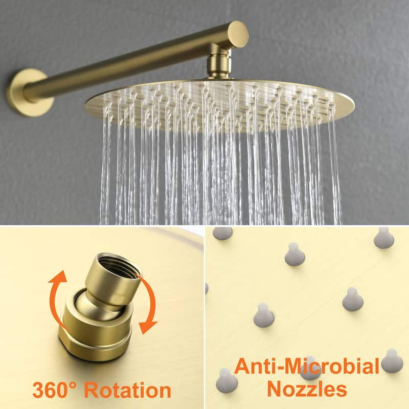Wall Mount Tub Shower Faucet With Hand Shower Rainfall Shower System Set With Tub Spout Pressure Balance 10 Inch Shower Head Set