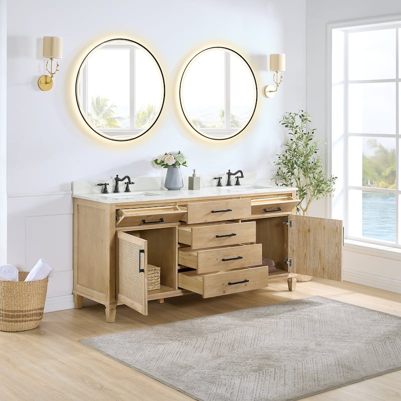Altair Solana Bath Vanity with Calacatta White Quartz Stone Countertop with Mirror
