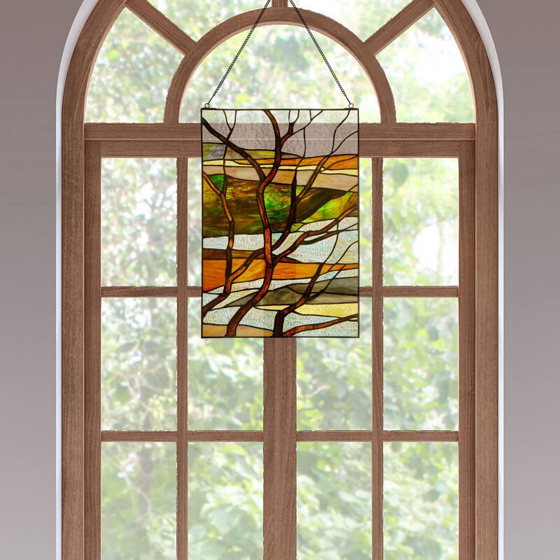 River of Goods Fall Treescape Stained Glass Window Panel - 14" x 0.25" x 20"