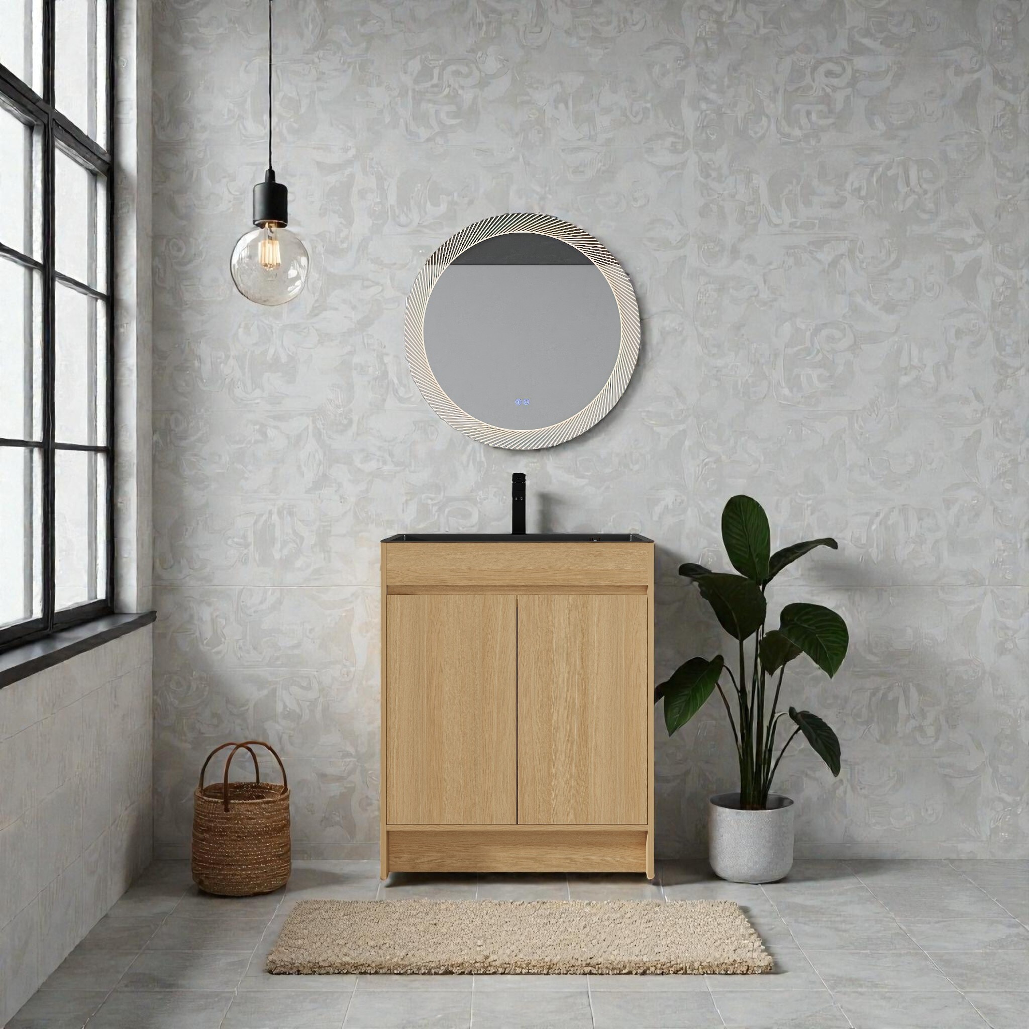 28" Freestanding Bathroom Vanity with Stainless Steel Sink, Soft Close Doors, Adjustable Shelves, and Flexible Drain Pipe