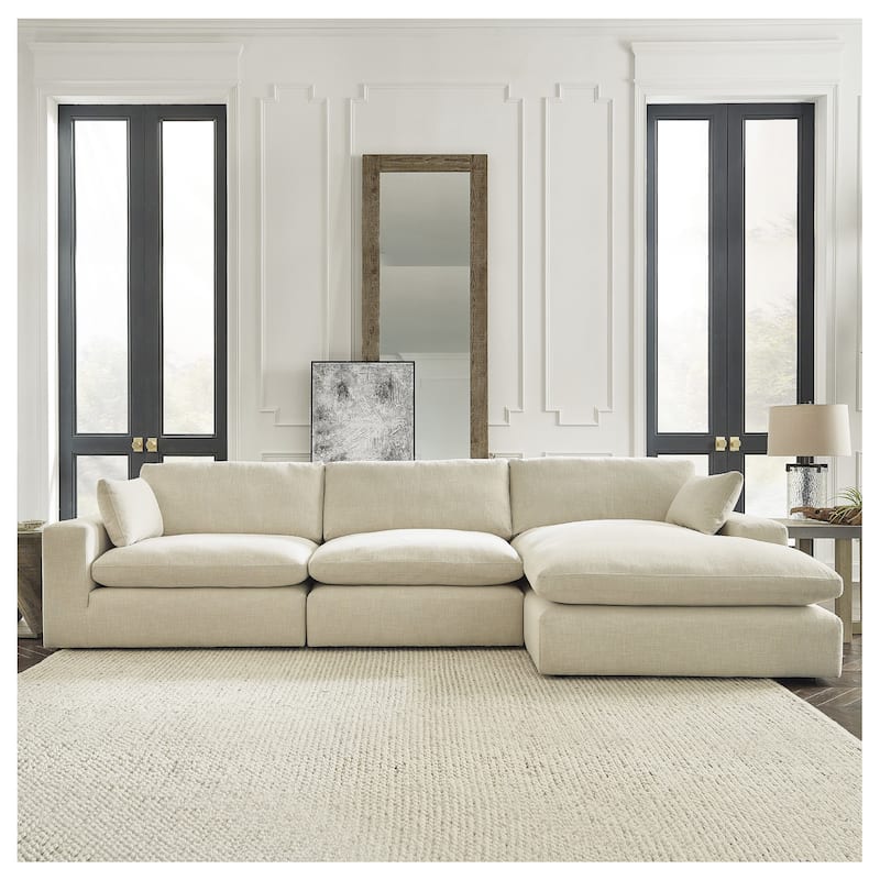 Signature Design by Ashley Elyza Beige 3-Piece Sectional with Chaise - 144" W x 68" D x 36" H - Right Facing