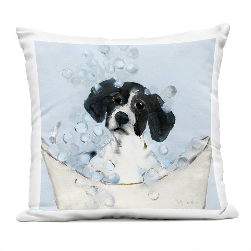 Stupell Black & White Puppy in Tub Printed Outdoor Throw Pillow Design by Sally Swatland - Accent - Polyester - Black - Single