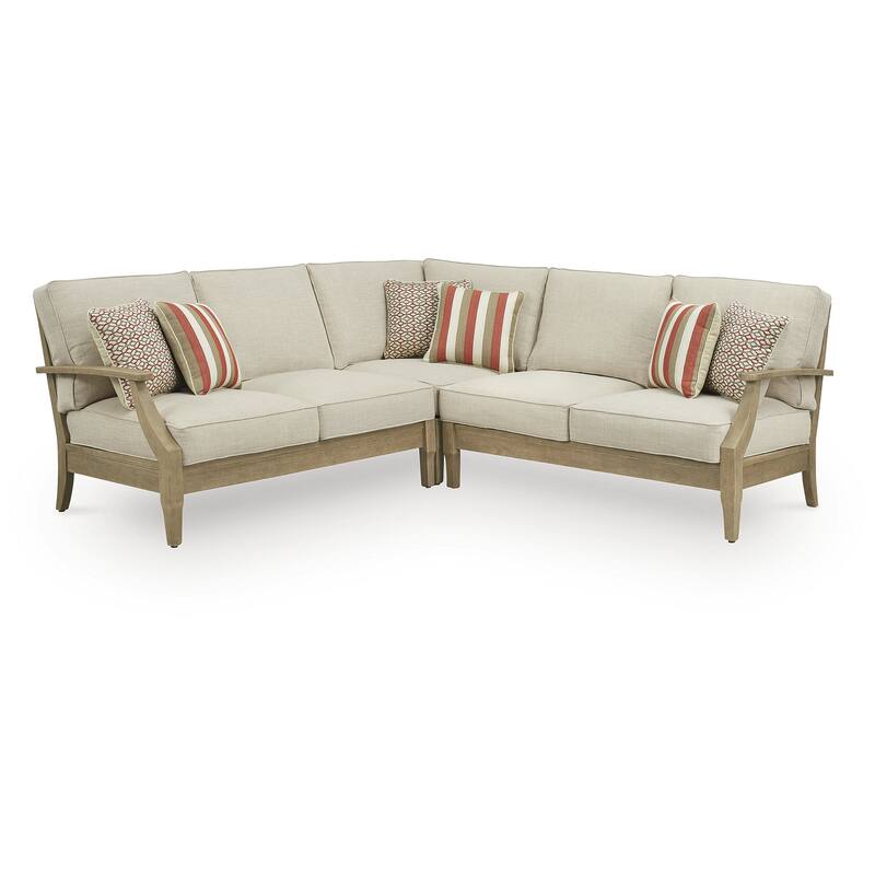 Signature Design by Ashley Clare View Light Brown/Beige 3-Piece Outdoor Sectional - 89"W x 89"D x 36"H