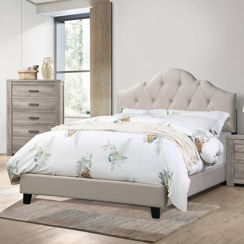 Fabric Upholstered Bed with Arch Back - Beige - Full