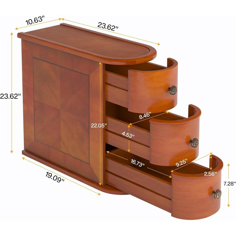 Wood Nightstand with 2 Drawers, Narrow Bedside Table No Assembly