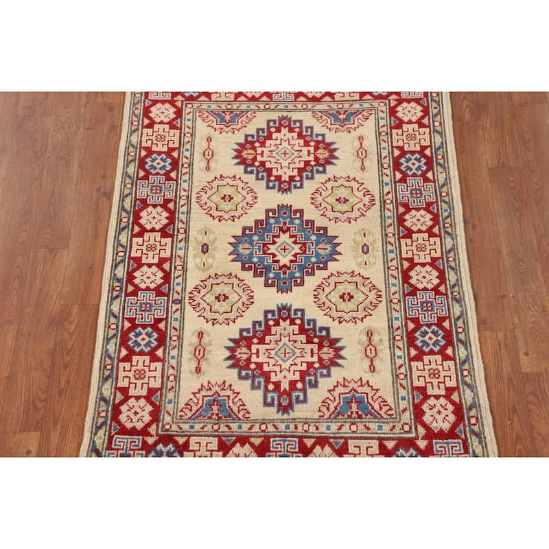 Beige Traditional Kazak Foyer Rug Hand-Knotted Wool Carpet - 2'9" x 4'0"